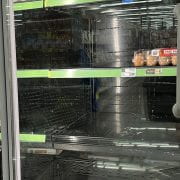 Empty space in the grocery store were the dozen egg containers were. Taken Jan. 23, 2023. (U of A System Division of Agriculture photo)