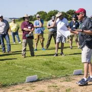 ALL ABOUT TURF — Mike Richardson, professor of turfgrass science, leads a session at the 2019 Turfgrass Field Day. The 2023 Turfgrass Field Day will be Aug. 1. (U of A System Division of Agriculture photo)