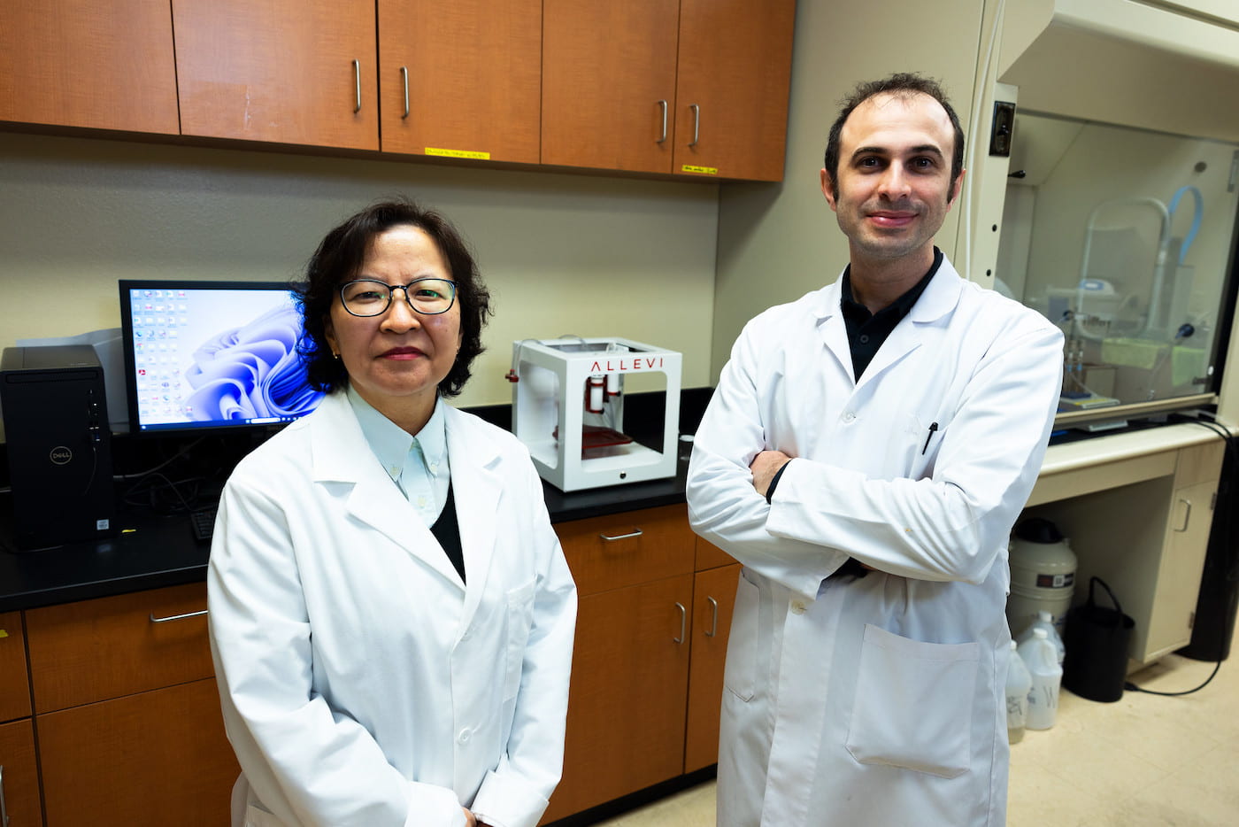 Sun-Ok Lee, left, associate professor of nutrition, and Ali Ubeyitogullari, assistant professor of food engineering, are working to improve probiotics with 3D food printing technology.