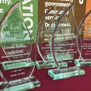 Trophies wait their turn at the annual Agriculture Awards ceremony.