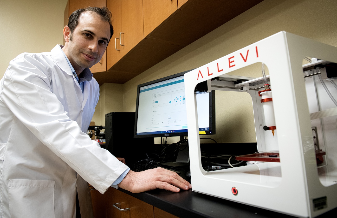 Ali Ubeyitogullari uses 3-D printing to infuse printed foods with phytochemical nutrient additives. He is also investigating 3-D printing to produce improved probiotic products. (U of A System Division of Agriculture photo by Fred Miller)