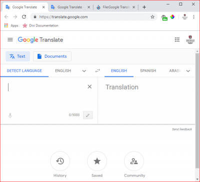 screenshot of Google Translate window