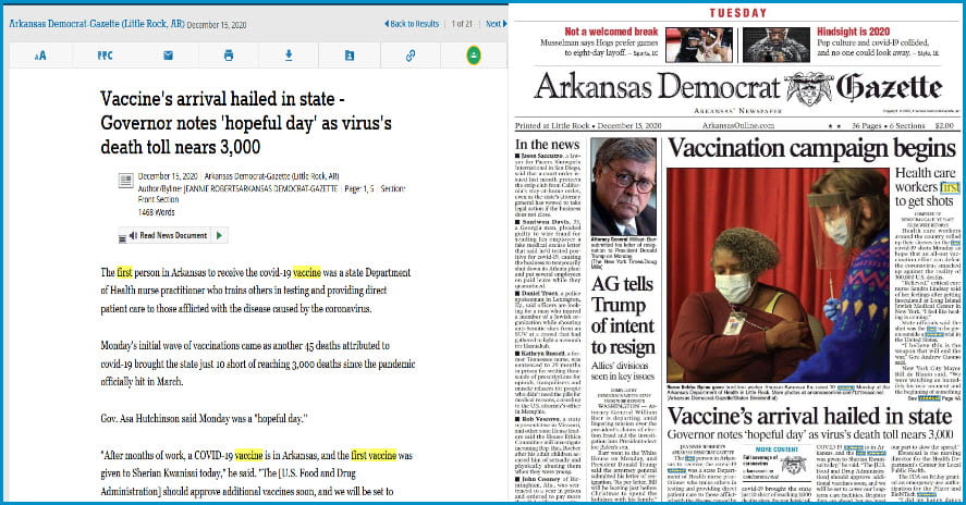 Arkansas Democrat-Gazette showing text and image versions side by side. 