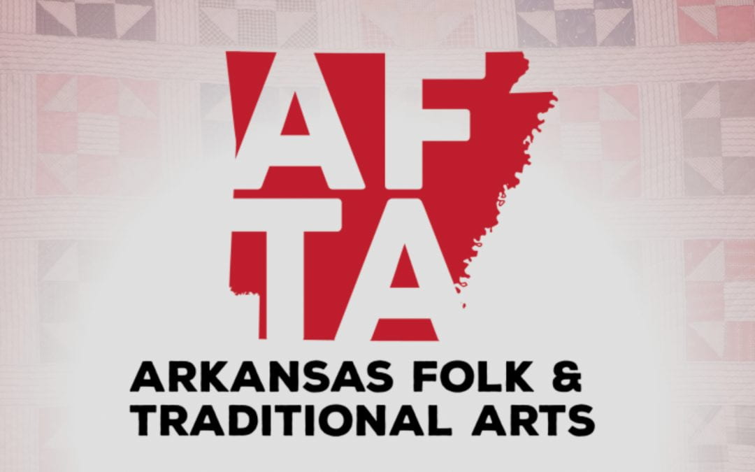 The Arkansas Folk and Traditional Arts logo features the letters AFTA filling up an image of the state of Arkansas