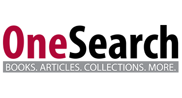 The red, black and grey logo reads "OneSearch," and underneath, "BOOKS. ARTICLES. COLLECTIONS. MORE."