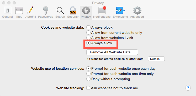 allow third party session cookies safari