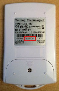 The Device ID is printed on the back of the clicker hardware
